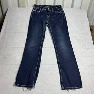 Sexy Couture Womens Straight Jeans Blue Denim Embellished Stretch Size 11
